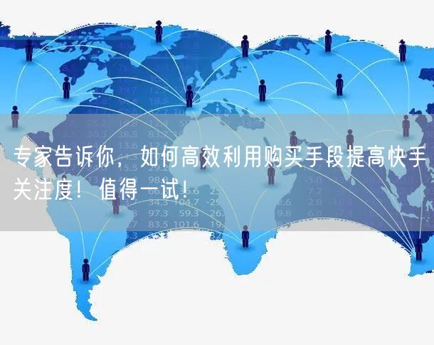 专家告诉你，如何高效利用购买手段提高快手关注度！值得一试！
