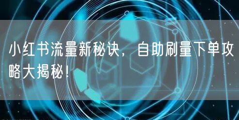 小红书流量新秘诀，自助刷量下单攻略大揭秘！
